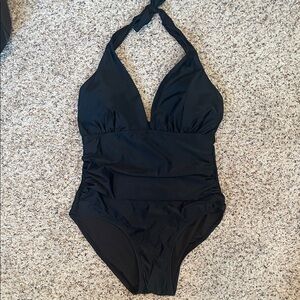 DKNY Black Halter style V-Neck Swimsuit